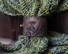 Load image into Gallery viewer, Luna Moth Moon &amp; Stars Leather Shawl Cuff with Bronze Stud: 7 Inch
