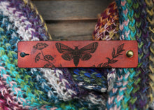 Load image into Gallery viewer, Leather Moth Shawl Cuff with Bronze Stud and Yarrow Plant
