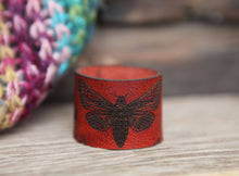 Load image into Gallery viewer, Leather Moth Shawl Cuff with Bronze Stud and Yarrow Plant
