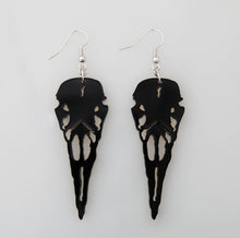 Load image into Gallery viewer, Raven Skull Acrylic Earrings Black Bird Design
