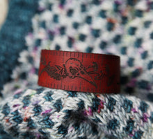 Load image into Gallery viewer, Raven Skull Leather Ruler Cuff with Bronze Stud
