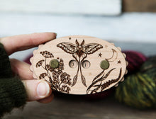 Load image into Gallery viewer, Luna Moth Cherry Wood Knitting Row Counter with Stars &amp; Moon
