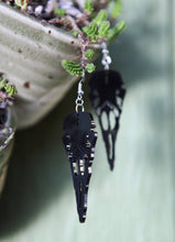 Load image into Gallery viewer, Raven Skull Acrylic Earrings Black Bird Design
