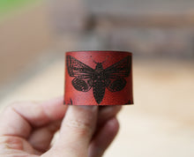 Load image into Gallery viewer, Leather Moth Shawl Cuff with Bronze Stud and Yarrow Plant
