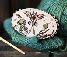 Load image into Gallery viewer, Luna Moth Cherry Wood Knitting Row Counter with Stars &amp; Moon
