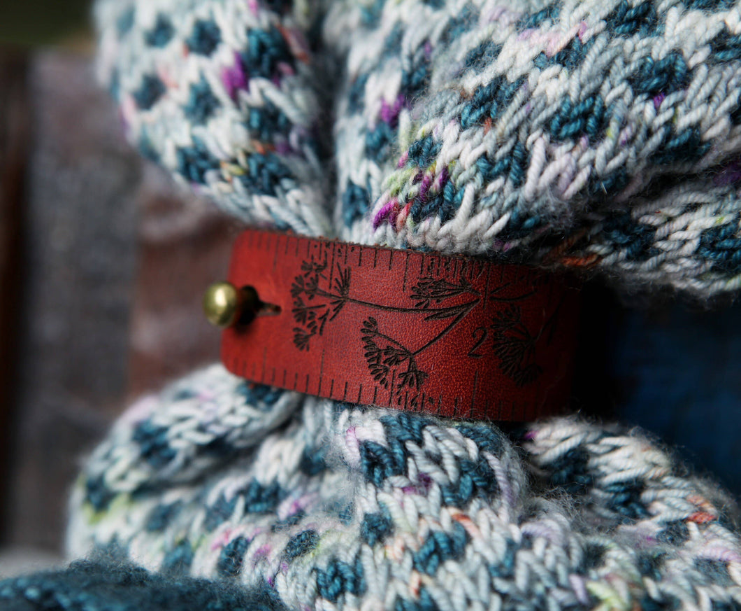 Raven Skull Leather Ruler Cuff with Bronze Stud